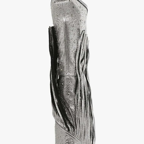 🔹️Jessica Simpson🔹️ Pewter ASIRE  Rhinestone Tall Shaft Fringe Boots - Picture 3 of 5